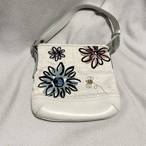 Coach white floral bee Crossbody shoulder bag